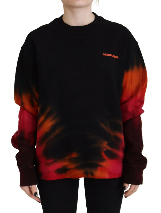 Black Tie Dye Logo Print Women Long Sleeve trui