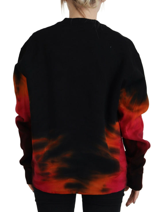 Black Tie Dye Logo Print Women Long Sleeve trui