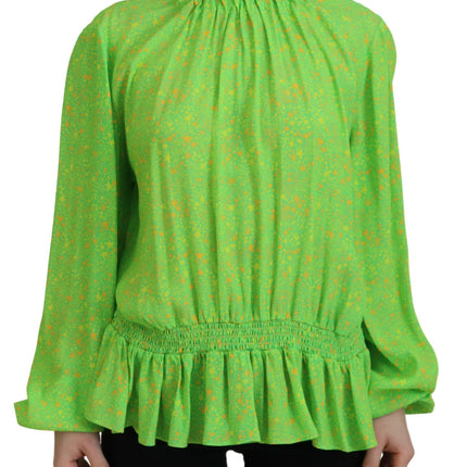 Estrellas verdes impresas viscosa manga larga blusa top