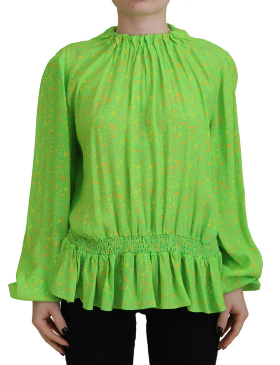 Estrellas verdes impresas viscosa manga larga blusa top