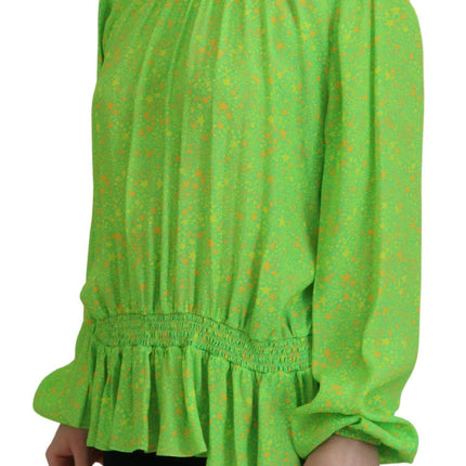 Estrellas verdes impresas viscosa manga larga blusa top