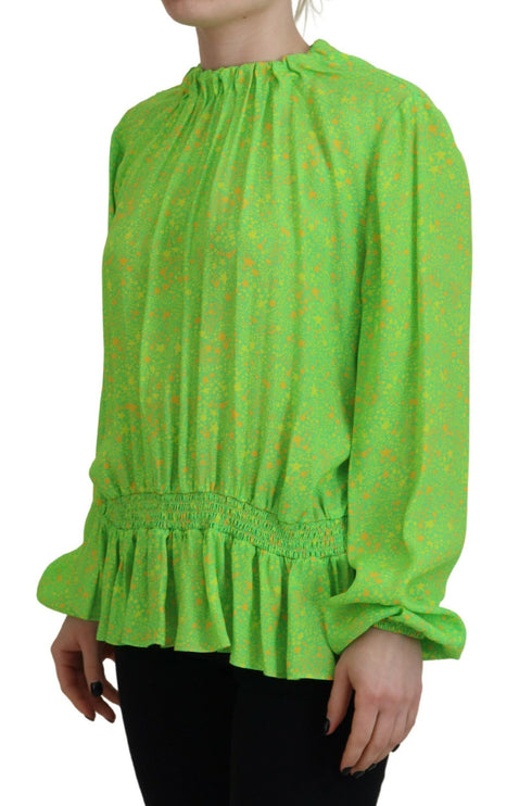 Estrellas verdes impresas viscosa manga larga blusa top