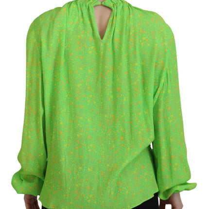 Estrellas verdes impresas viscosa manga larga blusa top