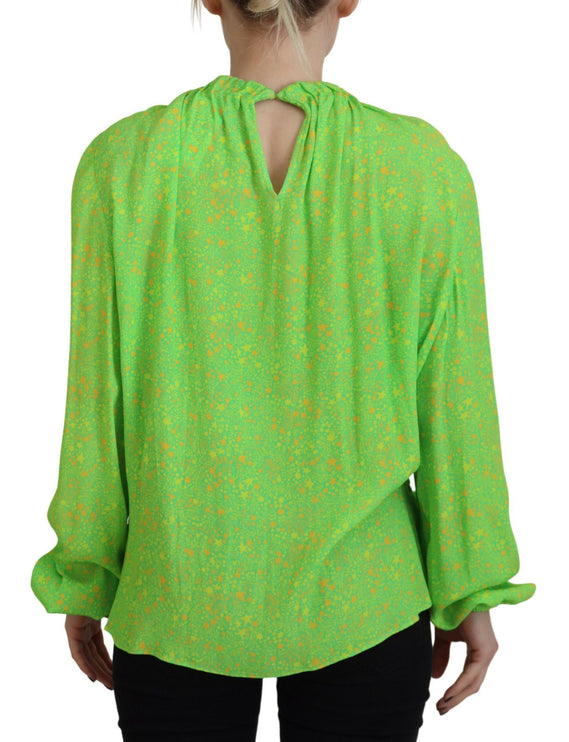 Estrellas verdes impresas viscosa manga larga blusa top