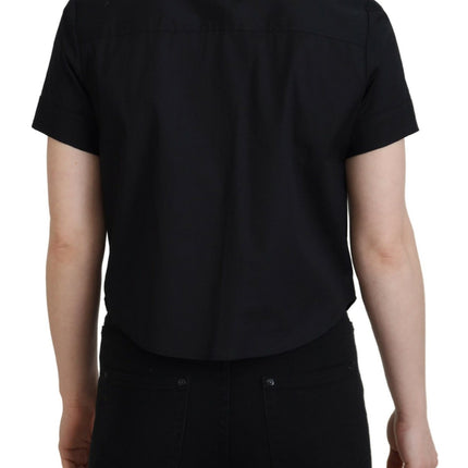 Zwarte collared button down down short mouwen polo top