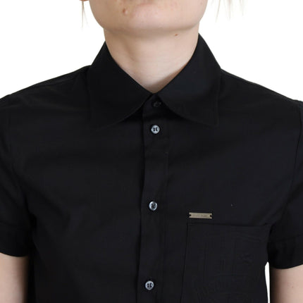 Zwarte collared button down down short mouwen polo top