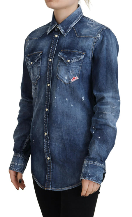 Shirt in denim con cotone lavata blu con cotone