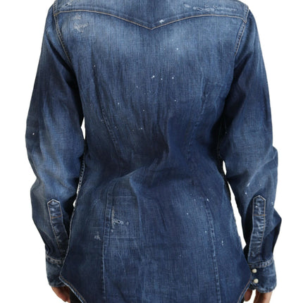 Shirt in denim con cotone lavata blu con cotone