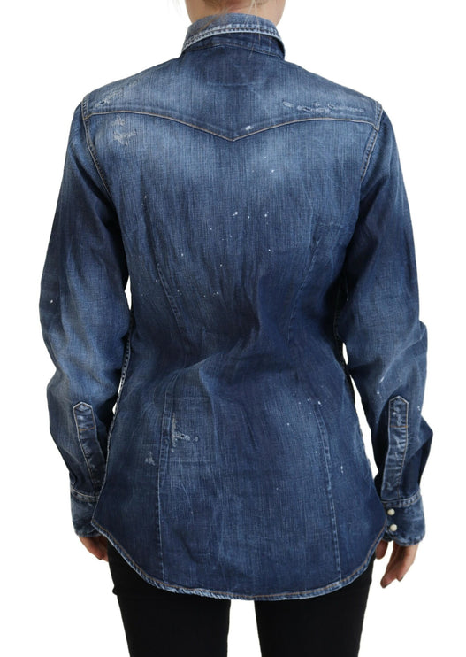 Shirt in denim con cotone lavata blu con cotone