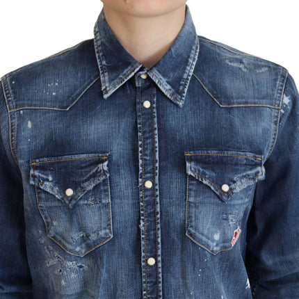 Shirt in denim con cotone lavata blu con cotone