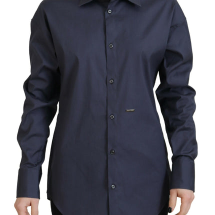 Pulsante di cotone blu navy giù per camicia collegata