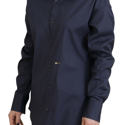 Pulsante di cotone blu navy giù per camicia collegata