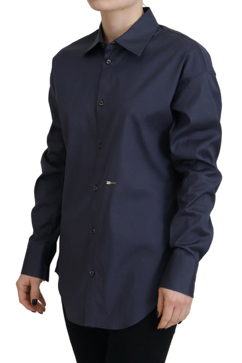 Pulsante di cotone blu navy giù per camicia collegata