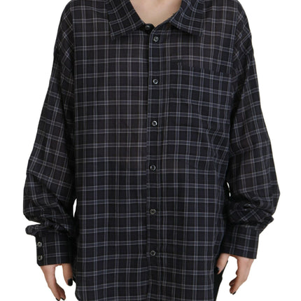 Black Checkered Collared Button Long Sleeves Shirt