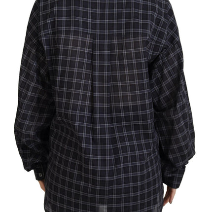 Black Checkered Collared Button Long Sleeves Shirt