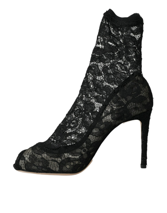 Black Stretch Taormina Lace Boots Zapatos