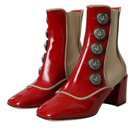 Rouge en cuir rouge beige embelli les chaussures de bouts de veau