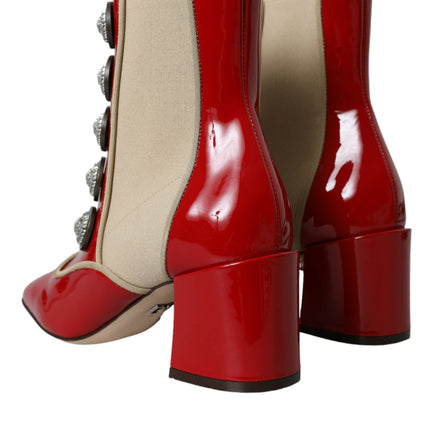 Rouge en cuir rouge beige embelli les chaussures de bouts de veau