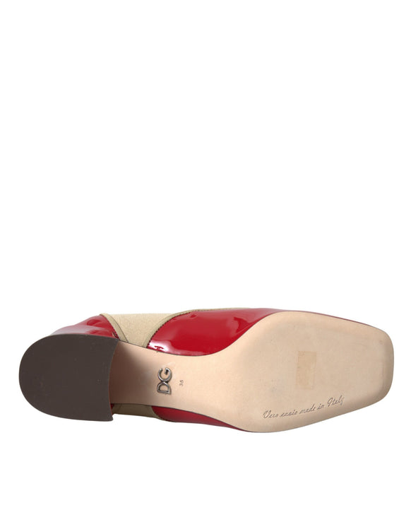 Rouge en cuir rouge beige embelli les chaussures de bouts de veau