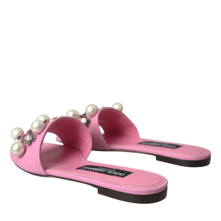 Roze verfraaide lederen flats sandalen schoenen