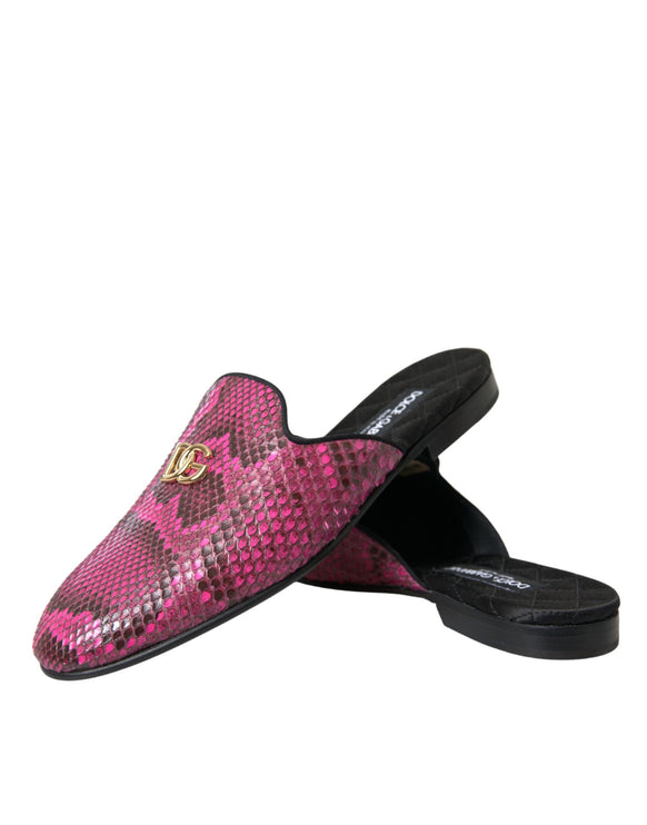 Fuchsia Python Logo Mule Sandals Plat Sandals Chaussures