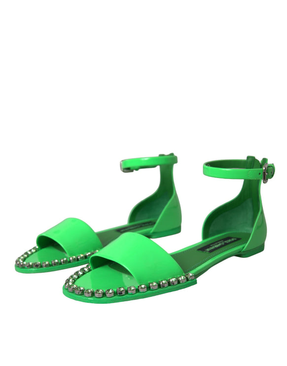 Chaussures de sandales de sangle à la cheville en cristal vert néon