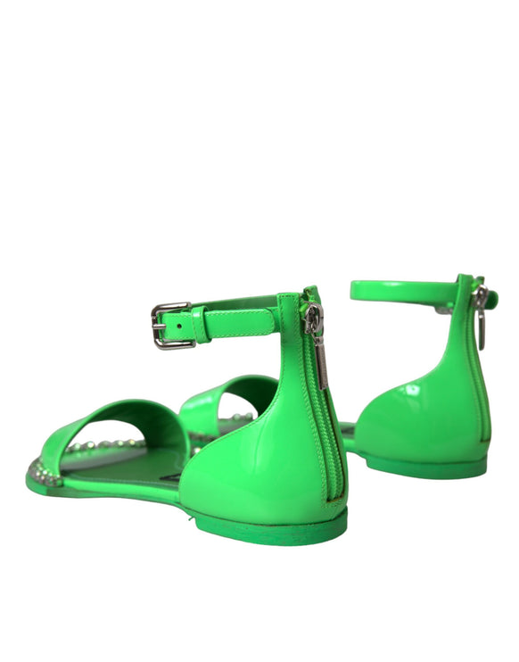 Chaussures de sandales de sangle à la cheville en cristal vert néon