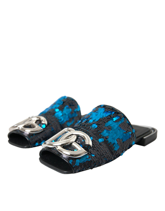 Blue Sequin Logo Slide Sandals Chaussures