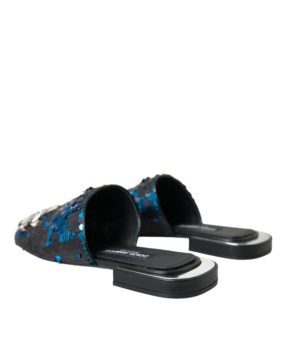 Blue Sequin Logo Slide Sandals Chaussures