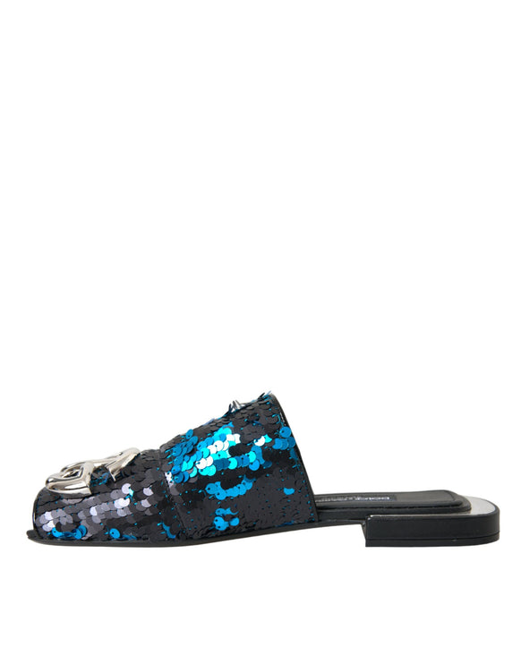 Blue Sequin Logo Slide Sandals Chaussures