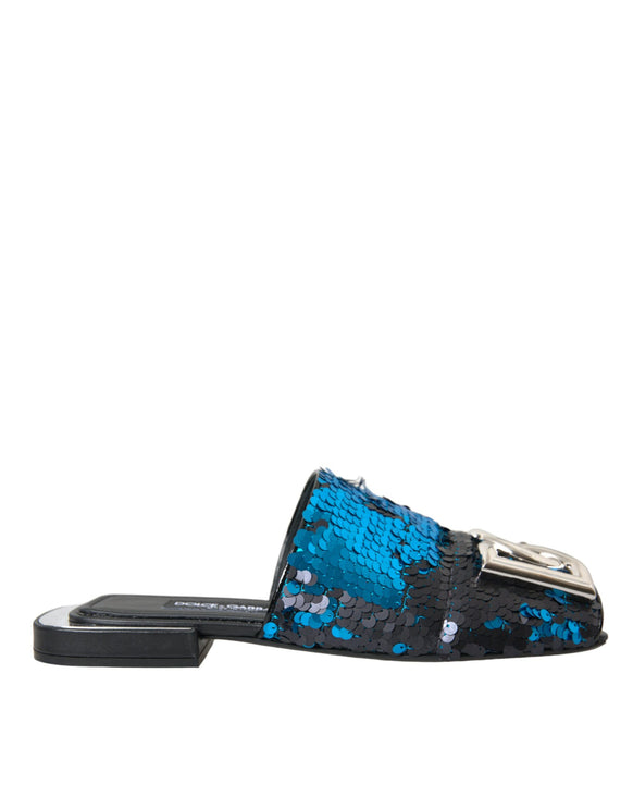 Blue Sequin Logo Slide Sandals Chaussures