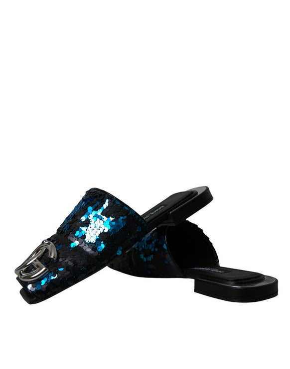 Blue Sequin Logo Slide Sandals Chaussures