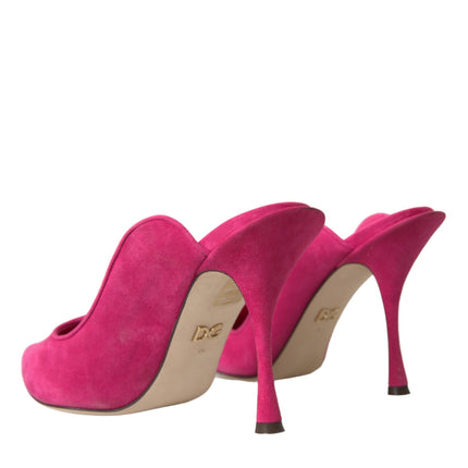 Zapatos de sandalias de mulas de gamuza fucsia