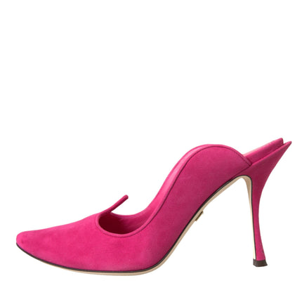 Zapatos de sandalias de mulas de gamuza fucsia