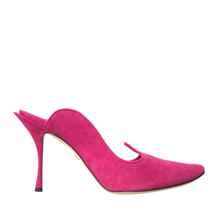 Zapatos de sandalias de mulas de gamuza fucsia