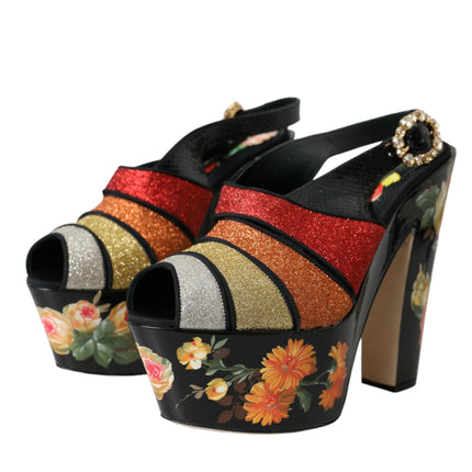 Zapatos de sandalias de plataforma de cristal floral multicolor