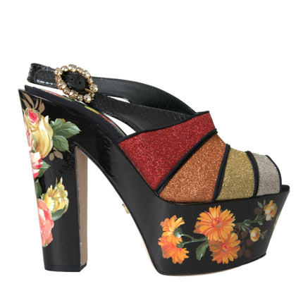 Zapatos de sandalias de plataforma de cristal floral multicolor