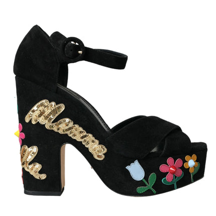 Zapatos de tacones de tacones de tobillo floral negro zapatos