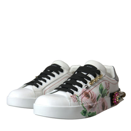 Rose di cristallo in pelle bianca scarpe floreali di sneaker floreali