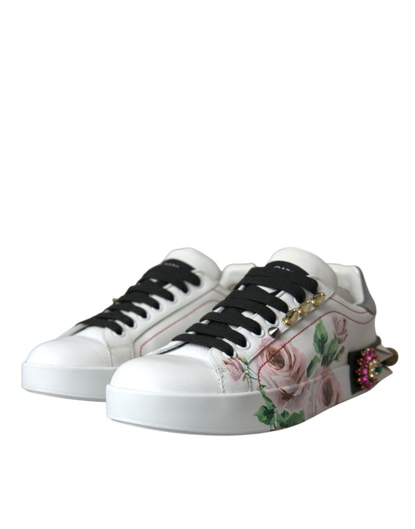 Rose di cristallo in pelle bianca scarpe floreali di sneaker floreali