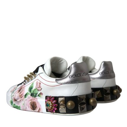 Rose di cristallo in pelle bianca scarpe floreali di sneaker floreali