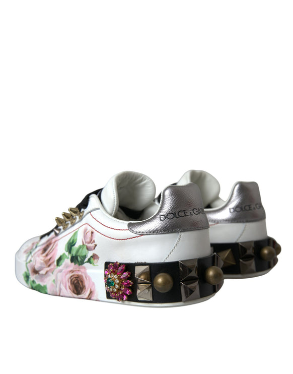 Rose di cristallo in pelle bianca scarpe floreali di sneaker floreali