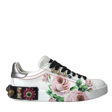 Rose di cristallo in pelle bianca scarpe floreali di sneaker floreali