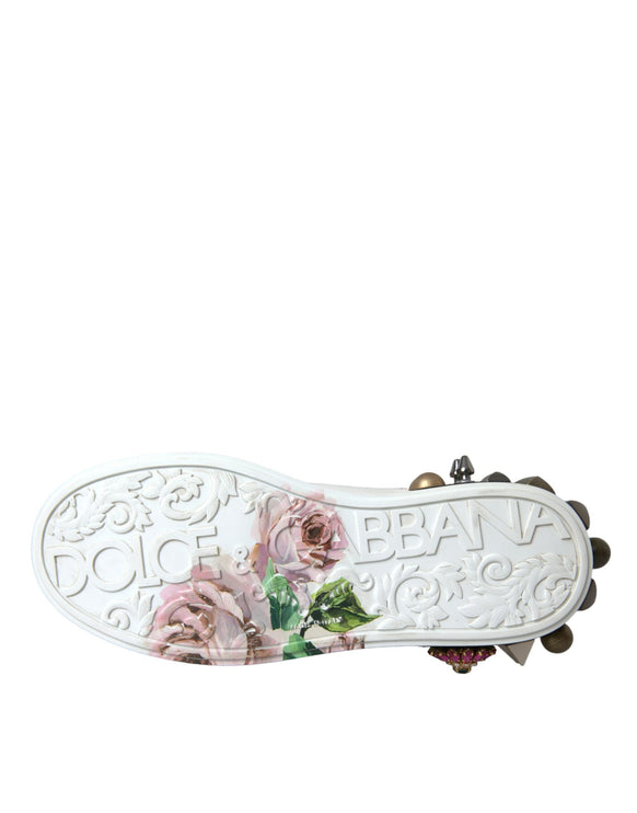 Rose di cristallo in pelle bianca scarpe floreali di sneaker floreali