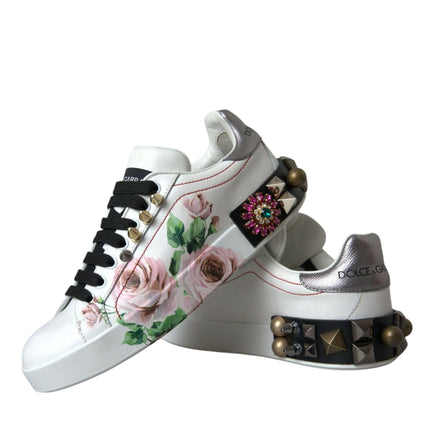 Rose di cristallo in pelle bianca scarpe floreali di sneaker floreali