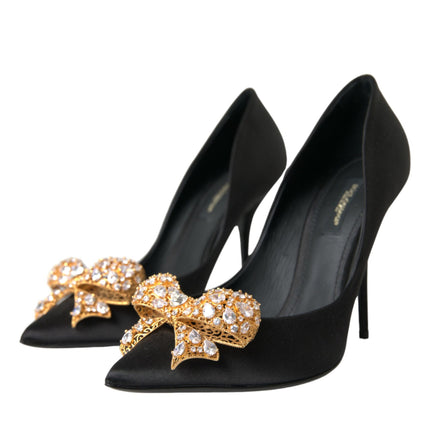 Black Satin Bow Crystal talons pompes chaussures