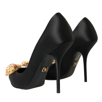 Black Satin Bow Crystal talons pompes chaussures