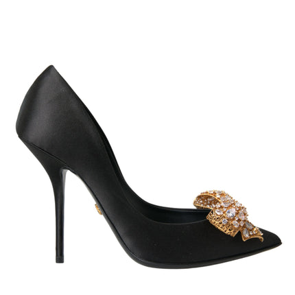 Black Satin Bow Crystal talons pompes chaussures