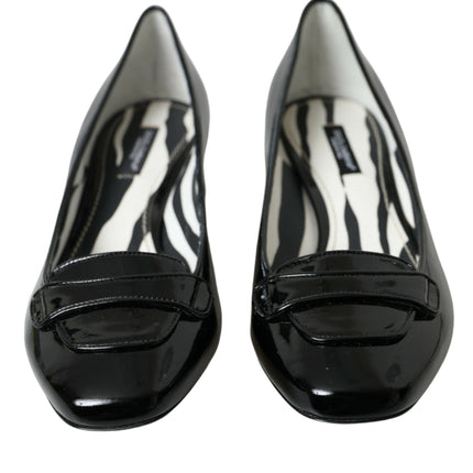 Black Patent Leather Block Heels Pumps Shoes