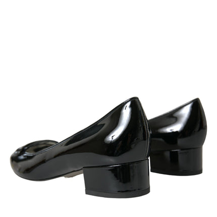 Black Patent Leather Block Heels Pumps Shoes